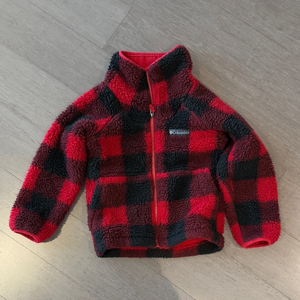 Columbia Red and Black Buffalo Plaid Sherpa Jacket - Kids